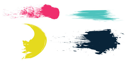 Aufkleber - Brush strokes vector. yellow, blue, dark blue, backgrounds. Colorful set of text boxes. Paintbrush collection. Dirty brush texture banners. Rectangular painted objects.eps8