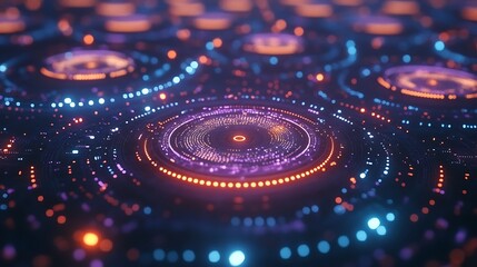 Poster - Abstract Glowing Concentric Circles Dark Background