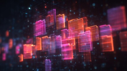 Poster - abstract network grid with files and folders, futuristic software interface, digital document manage