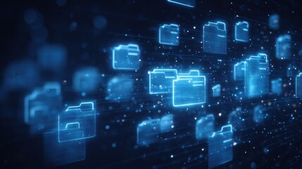 Poster - abstract network grid with files and folders, futuristic software interface, digital document manage