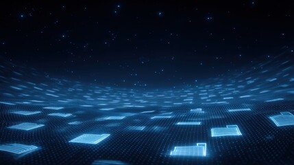 Poster - abstract network grid with files and folders, futuristic software interface, digital document manage