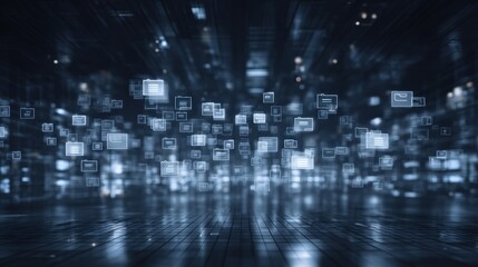 Poster - abstract network grid with files and folders, futuristic software interface, digital document manage