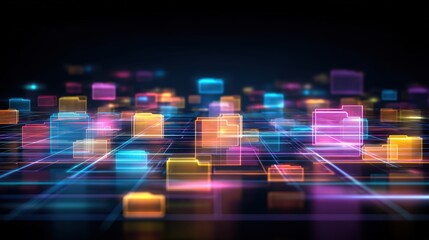 Poster - abstract network grid with files and folders, futuristic software interface, digital document manage