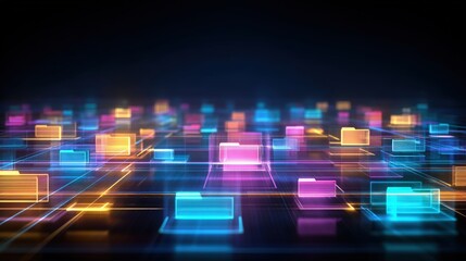 Poster - abstract network grid with files and folders, futuristic software interface, digital document manage