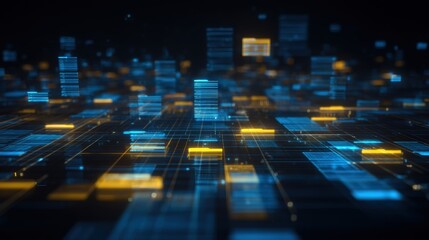 Poster - abstract network grid with files and folders, futuristic software interface, digital document manage