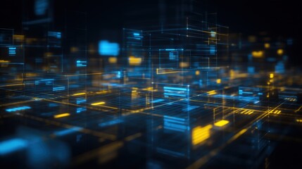 Poster - abstract network grid with files and folders, futuristic software interface, digital document manage