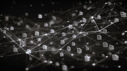 Poster - abstract network grid with files and folders, futuristic software interface, digital document manage