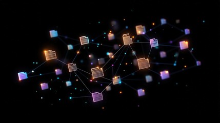 Poster - abstract network grid with files and folders, futuristic software interface, digital document manage