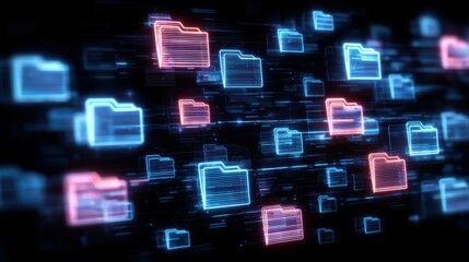 Poster - abstract network grid with files and folders, futuristic software interface, digital document manage
