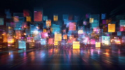 Poster - abstract network grid with files and folders, futuristic software interface, digital document manage