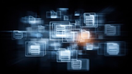 Poster - abstract network grid with files and folders, futuristic software interface, digital document manage