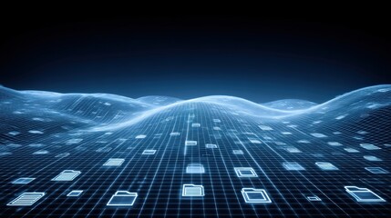 Poster - abstract network grid with files and folders, futuristic software interface, digital document manage