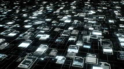 Poster - abstract network grid with files and folders, futuristic software interface, digital document manage