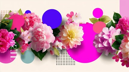 Poster - Colorful floral arrangement with vibrant shapes in a creative design setting