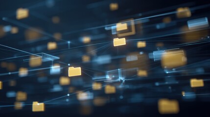 Poster - abstract network grid with files and folders, futuristic software interface, digital document manage