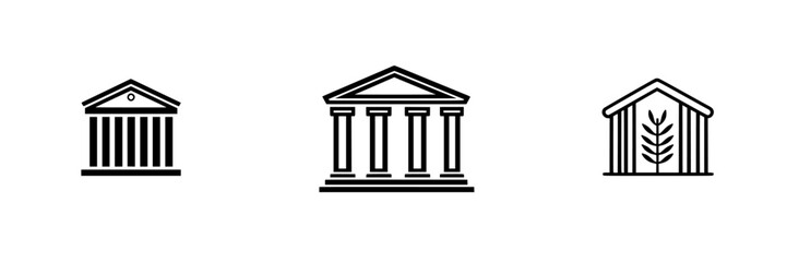 Poster - Architectural vector illustrations of symbolic buildings representing governance, tradition, and culture in a minimalist style