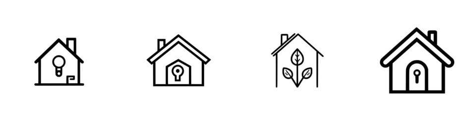 Poster - Vector illustration of four unique house icons representing functionality, security, and nature