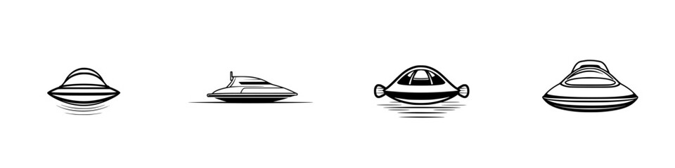 Poster - Vector illustration of various UFO designs showcased in a minimalist style suitable for creative projects