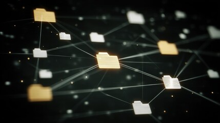 Poster - abstract network grid with files and folders, futuristic software interface, digital document manage