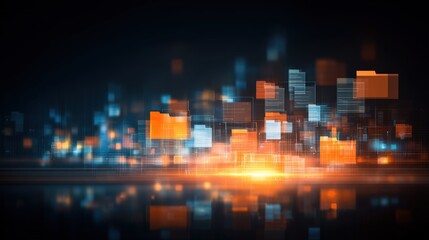 Poster - abstract network grid with files and folders, futuristic software interface, digital document manage