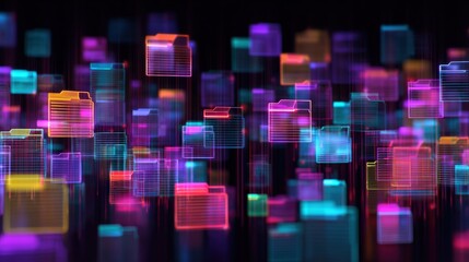 Poster - abstract network grid with files and folders, futuristic software interface, digital document manage