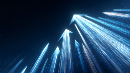 Poster - abstract image of glowing blue arrows ascending on dark background, symbolizing growth, progress, an