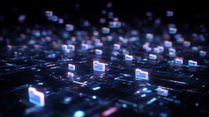 Poster - abstract network grid with files and folders, futuristic software interface, digital document manage