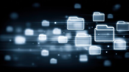 Poster - abstract network grid with files and folders, futuristic software interface, digital document manage