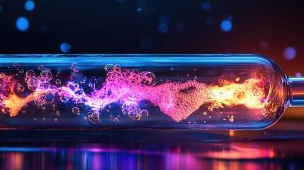 Poster - boiling water in a test tube, with the rapid movement of bubbles creating a chaotic yet mesmerizing pattern