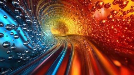 Poster - shiny particle tunnel, where vivid colors blend and flow together in a brilliant, glowing motion