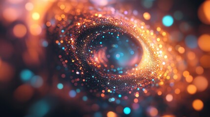 Poster - shiny particle tunnel, where vivid colors blend and flow together in a brilliant, glowing motion