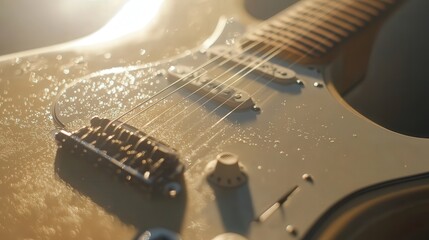 Fototapete - guitar strings with a pickguard reflection, showing the light bouncing off the metal and subtle dust particles