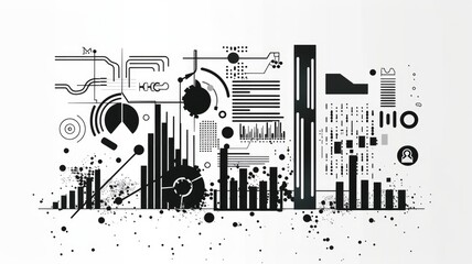 Poster - Abstract picture black color mixing with white tone create surreal scene. Energetic of geometric pattern printed by digital style seamless structure line express minimal and creativity sense. AIG53.