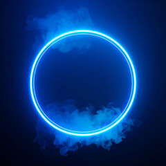 Aufkleber - Abstract neon blue round shape, glowing frame, smoke. Holographic gradient geometric figure.