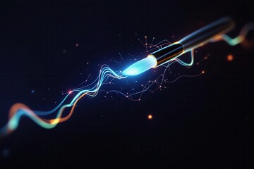 Aufkleber - Abstract digital art featuring a glowing pen and colorful light trails.