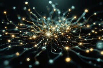 Aufkleber - Hair Care Technology Concept. Abstract network of glowing lines and nodes on a dark background.