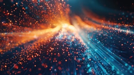 Fototapete - Abstract picture micro light sparkling particle represent data flow vivid flowing wave with high tech background, create digital effect scene perfect for energetic and fantasy wallpaper design. AIG53.