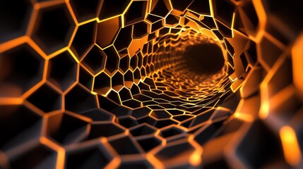 Aufkleber - hexagonal tunnel pattern, with glowing edges and soft lighting that gives the illusion of a portal into another dimension