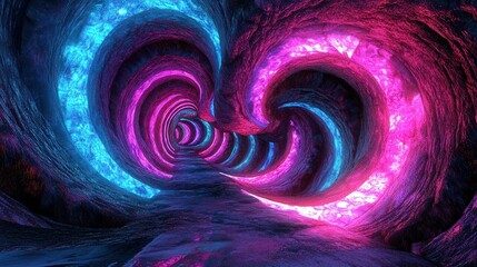 Aufkleber - neon tunnel, where swirling patterns of neon lights in shades of pink, blue, and purple create a dazzling, otherworldly journey.