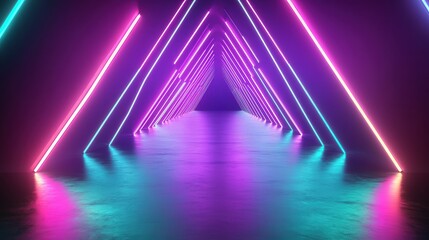 Aufkleber - sharp angles of glowing neon in green and purple create a vibrant and dynamic pattern leading into the unknown.