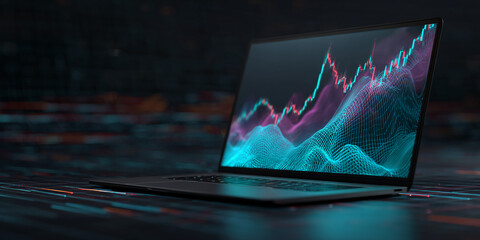 Poster - Laptop displaying a dynamic 3D graph, showcasing data visualization and technological advancement, symbolizing modern finance or analytics
