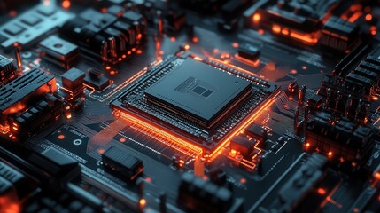 Aufkleber - CPU powering a robotic device, surrounded by sleek industrial components
