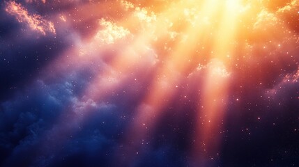 Wall Mural - Radiant sunbeams illuminating cosmic clouds outer space digital art ethereal environment aerial view celestial concept
