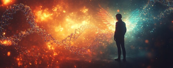 Poster - Ethereal transformation event cosmic realm digital art surreal environment side view metaphysical concept
