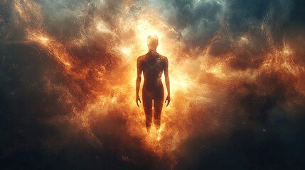 Poster - Celestial awakening of a cosmic figure ethereal realm digital art surreal environment fantasy perspective