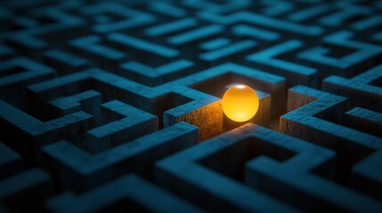 Aufkleber - glowing ball rolls through a maze illuminated by soft light, solving mysteries to find the exit