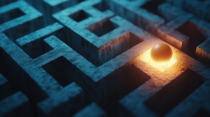 Aufkleber - glowing ball rolls through a maze illuminated by soft light, solving mysteries to find the exit