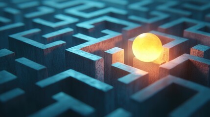 Aufkleber - glowing ball rolls through a maze illuminated by soft light, solving mysteries to find the exit