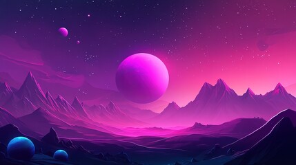 Poster - Celestial exploration of cosmic landscapes distant planets digital art night sky wide angle futuristic themes