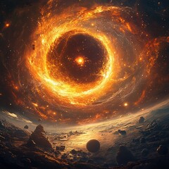 Poster - Celestial event unfolding in space cosmic landscape digital art otherworldly viewpoint universe concept